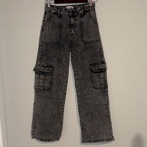 Women's Black Wide Leg Cargo Jeans